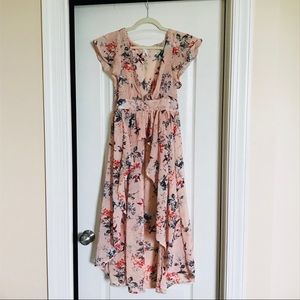 Peach chiffon floral hi-lo maxi top